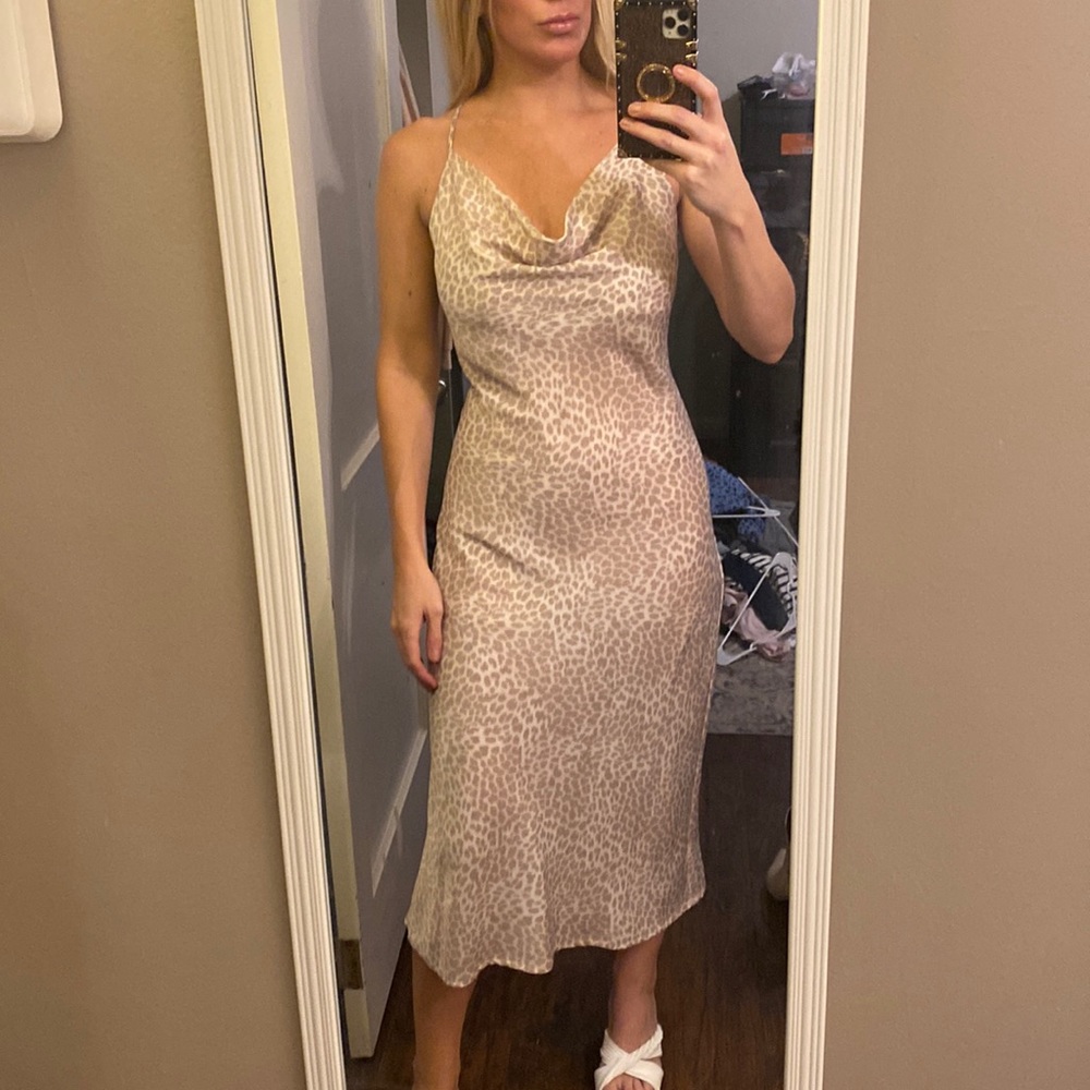 Leopard satin slip dress